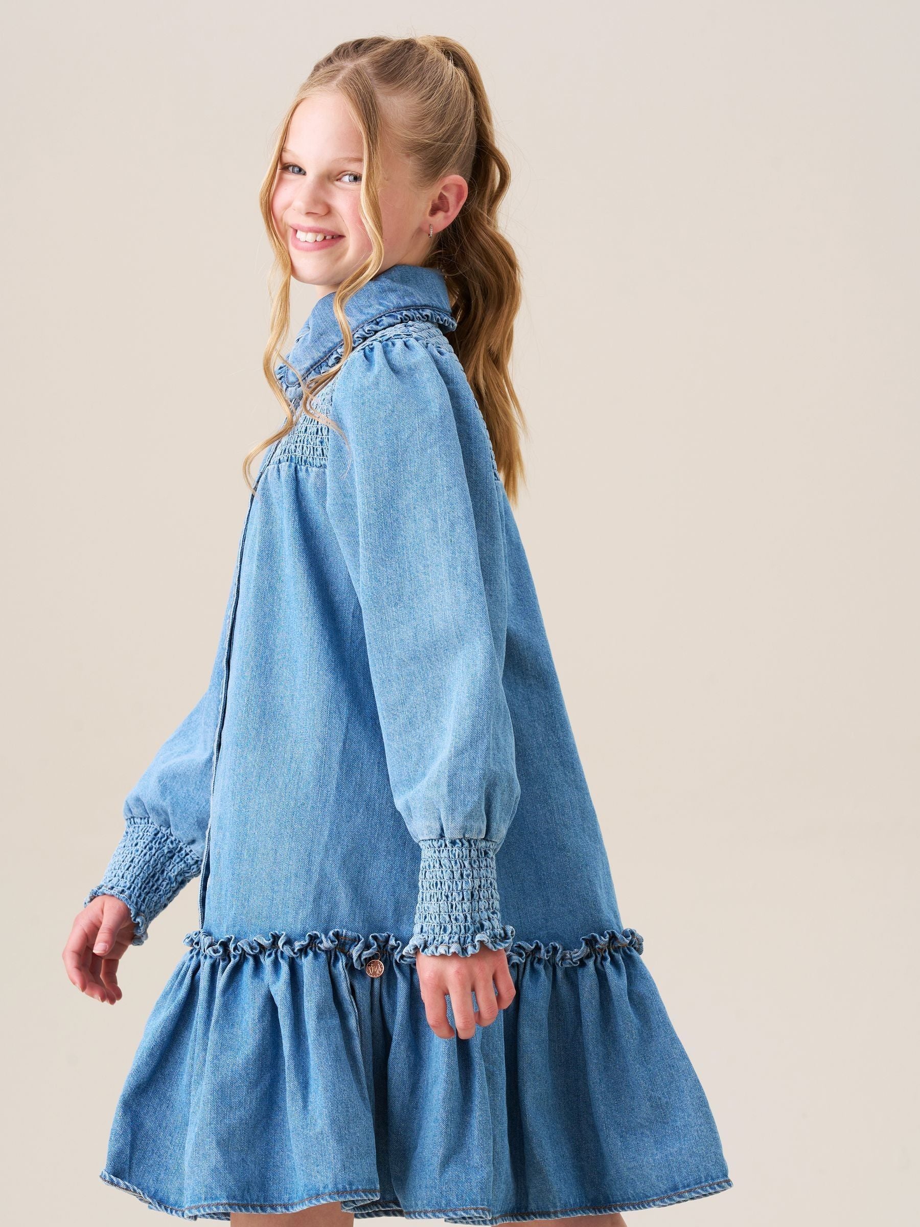 Angel & Rocket Blue Harper Shirred Denim Shirt Dress image 3
