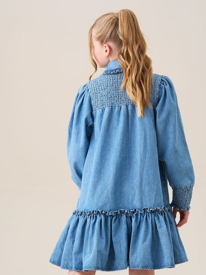 Angel & Rocket Blue Harper Shirred Denim Shirt Dress image 4