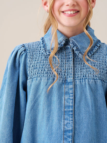 Angel & Rocket Blue Harper Shirred Denim Shirt Dress image 5