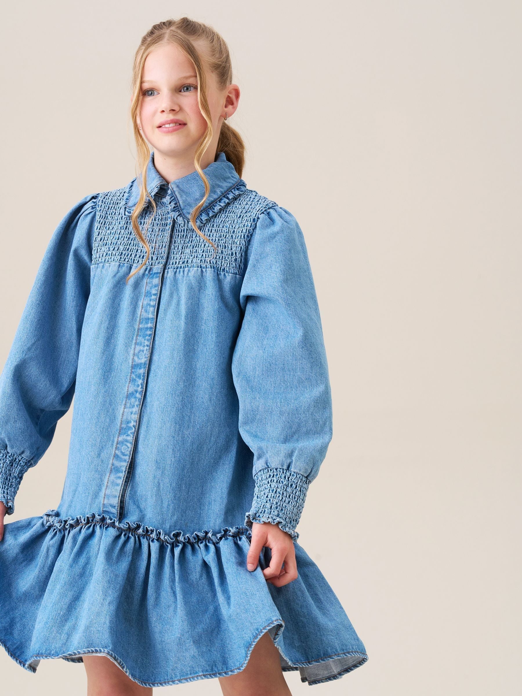 Angel & Rocket Blue Harper Shirred Denim Shirt Dress image 6