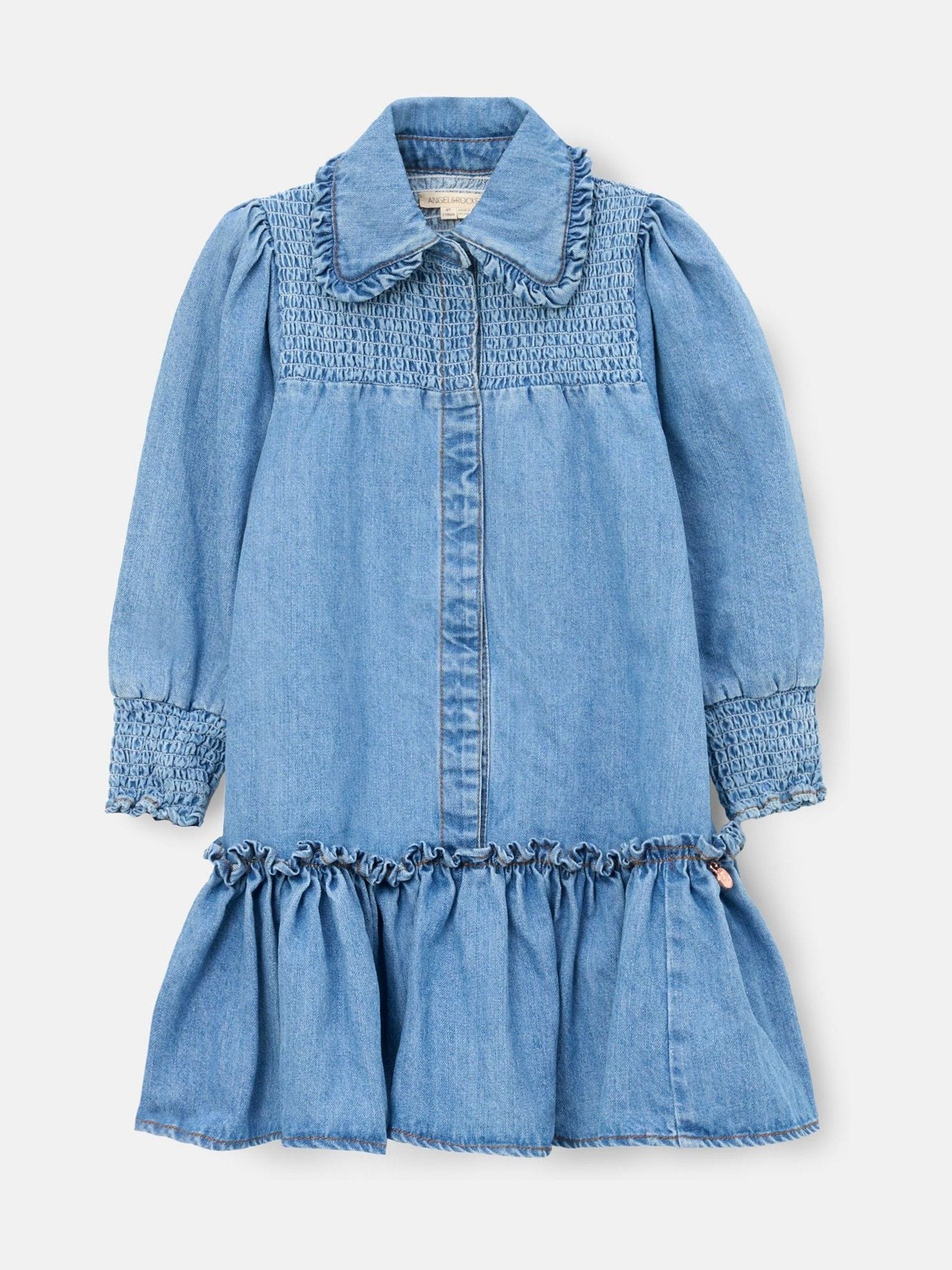 Angel & Rocket Blue Harper Shirred Denim Shirt Dress image 7