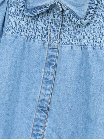 Angel & Rocket Blue Harper Shirred Denim Shirt Dress image 9