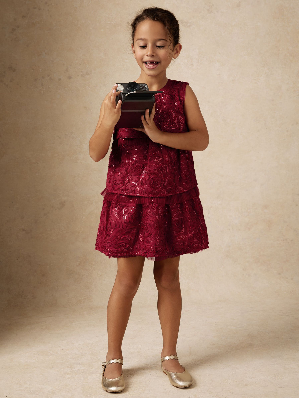 Reiss Red Dulcie 3-9 yrs Sequin-Embellished Tiered Dress - image 1