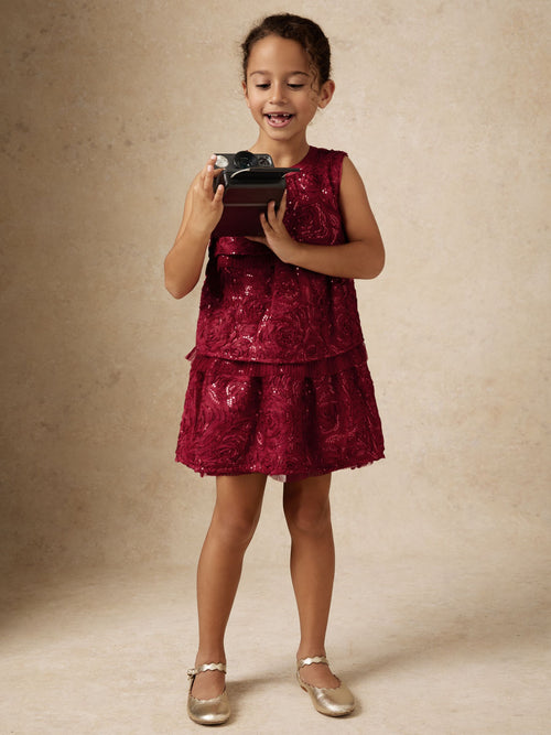 Reiss Red Dulcie 3-9 yrs Sequin-Embellished Tiered Dress - image 1