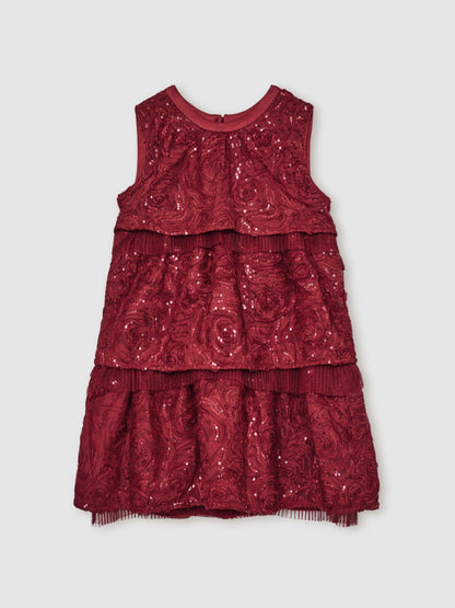 Reiss Red Dulcie 3-9 yrs Sequin-Embellished Tiered Dress - image 2