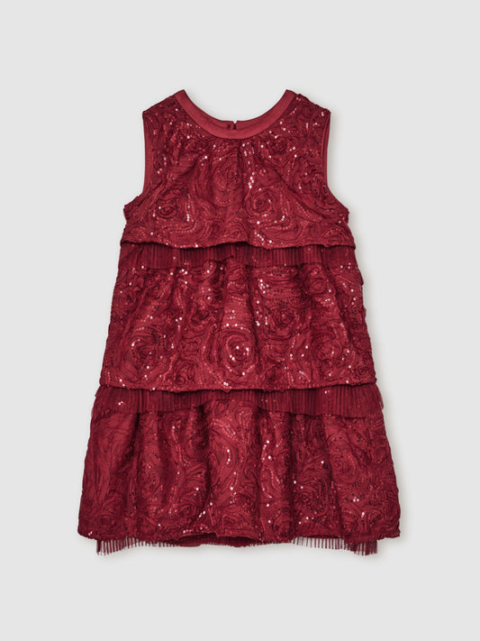 Reiss Red Dulcie 3-9 yrs Sequin-Embellished Tiered Dress - image 2