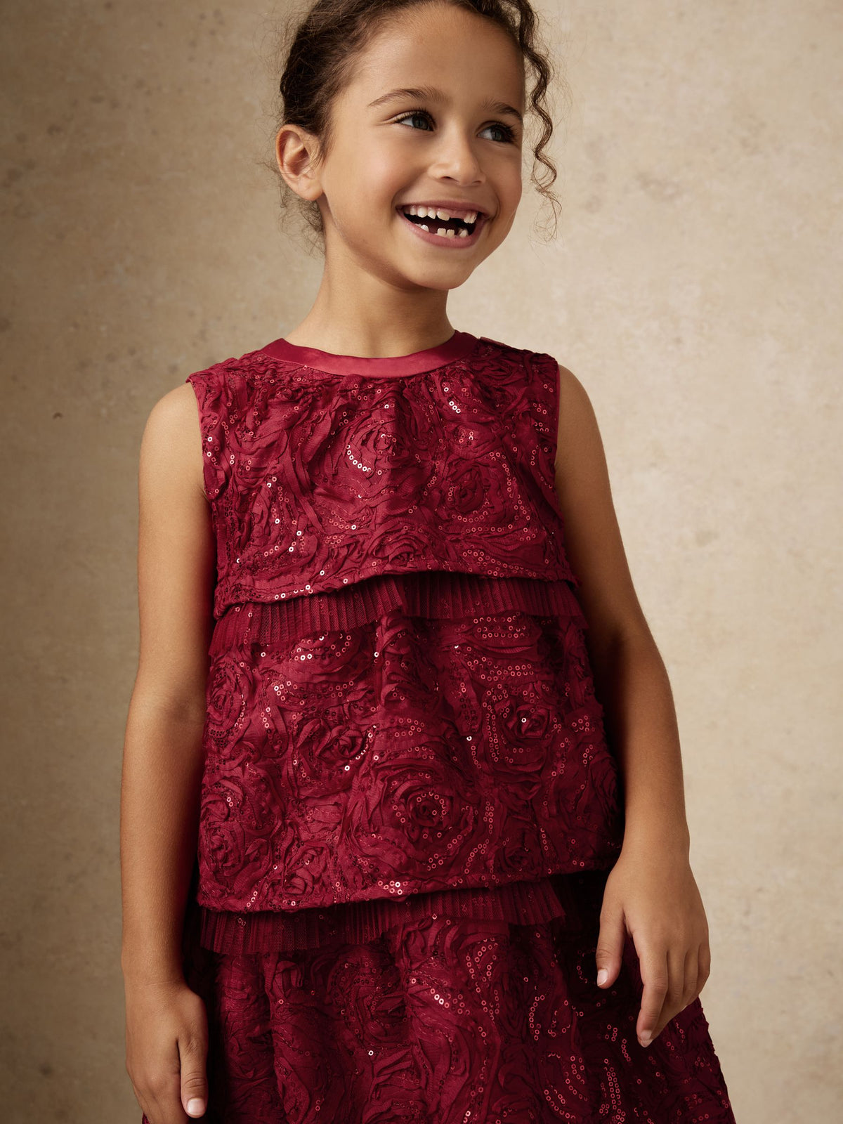 Reiss Red Dulcie 3-9 yrs Sequin-Embellished Tiered Dress - image 3