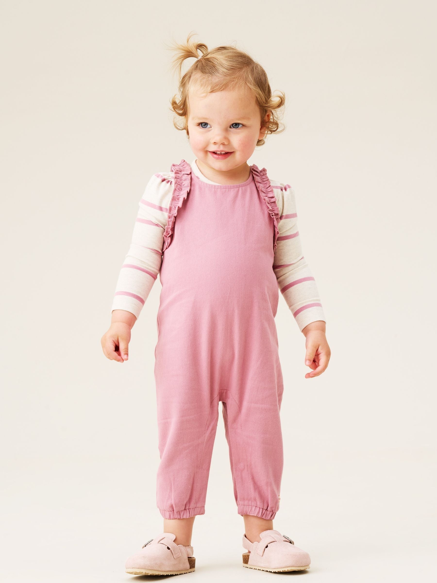 Angel & Rocket Pink Mila Frill Shoulder Dungaree And Print Bodysuit image 1