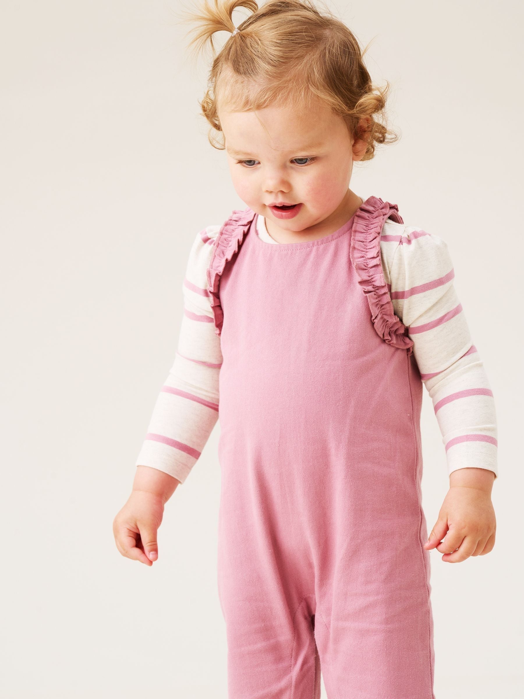 Angel & Rocket Pink Mila Frill Shoulder Dungaree And Print Bodysuit image 2
