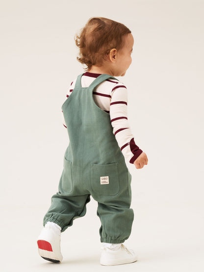 Angel & Rocket Green George Mini Twill Dungaree Set image 2