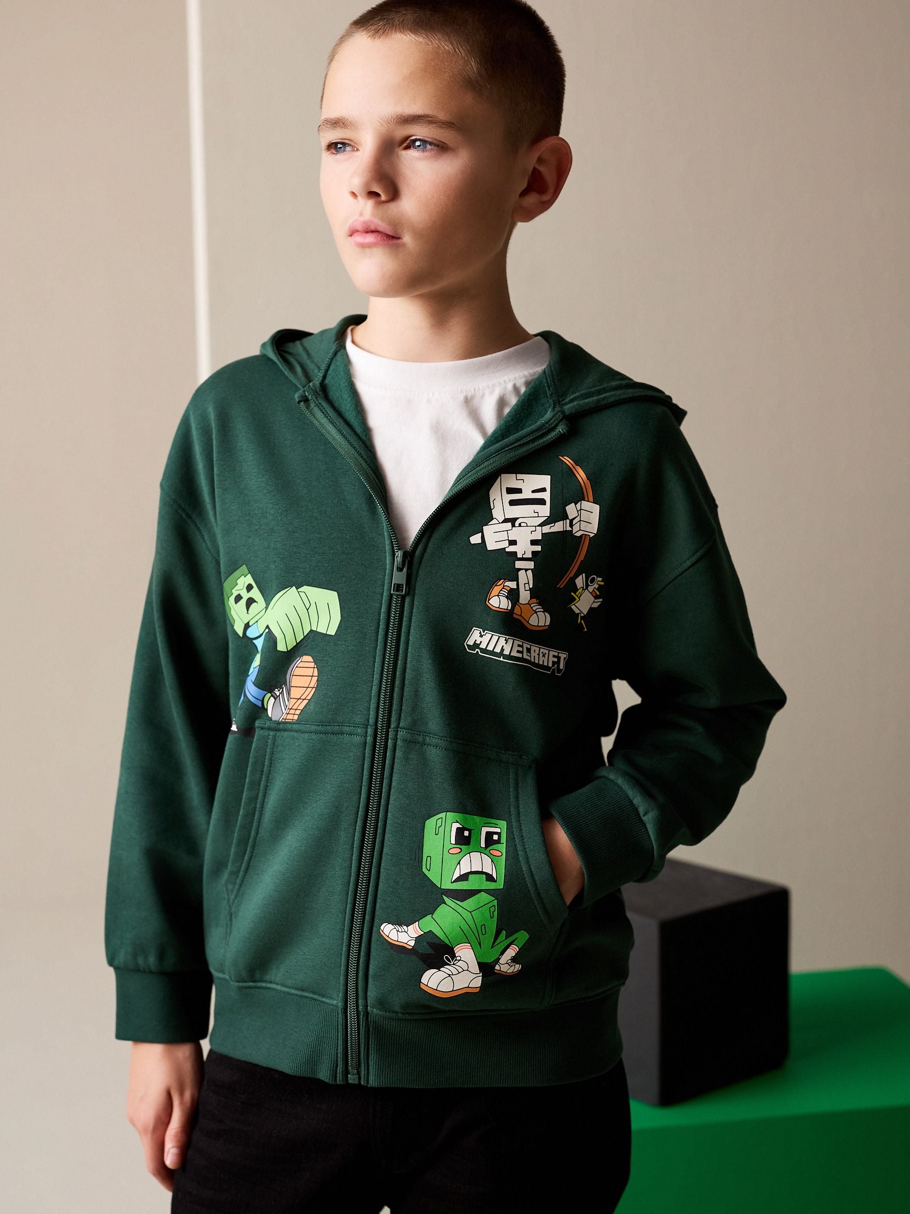Dsiney Kidz - Green Minecraft Zip Through Hoodie (3-16yrs) image 1