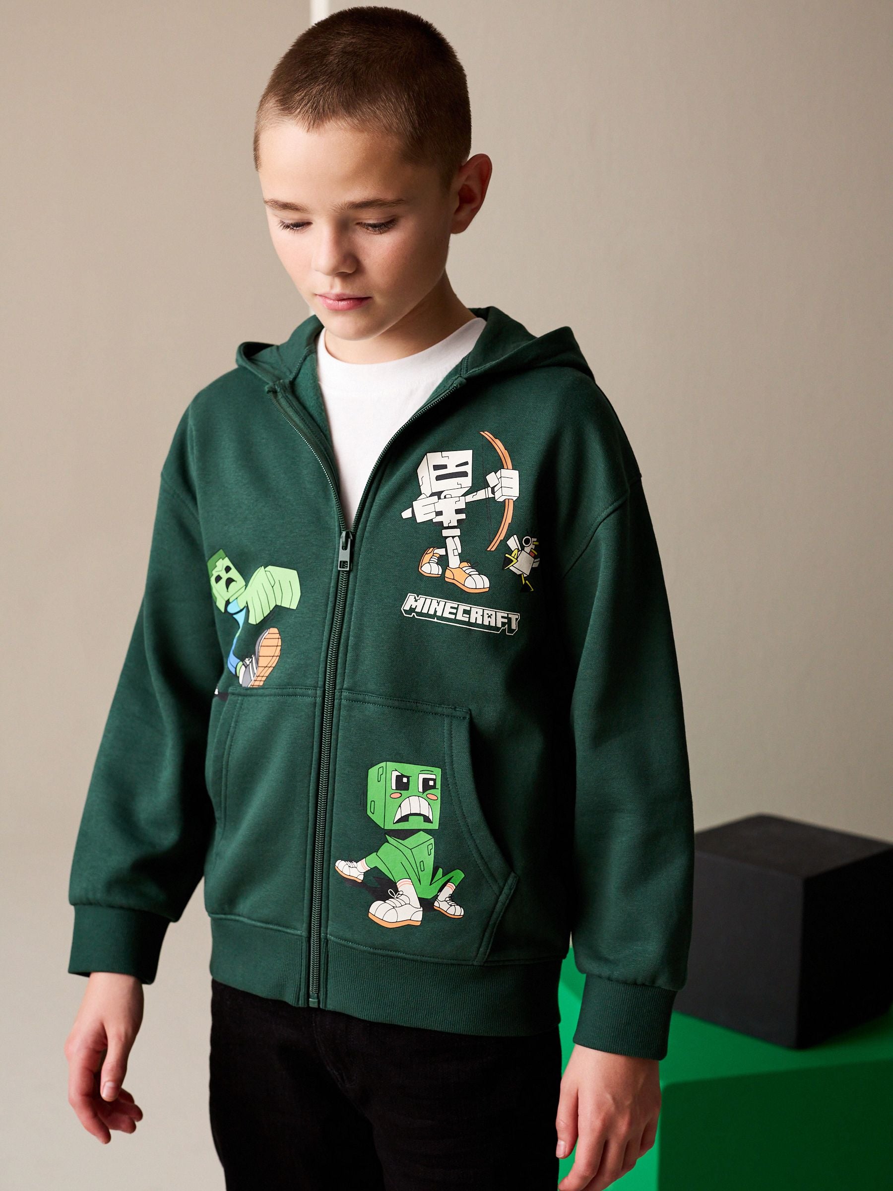 Dsiney Kidz - Green Minecraft Zip Through Hoodie (3-16yrs) image 2