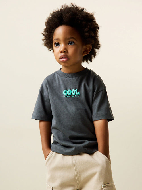 Charcoal Grey Cool Slogan Short Sleeve Small Graphic T-Shirt (3mths-8yrs) image 1