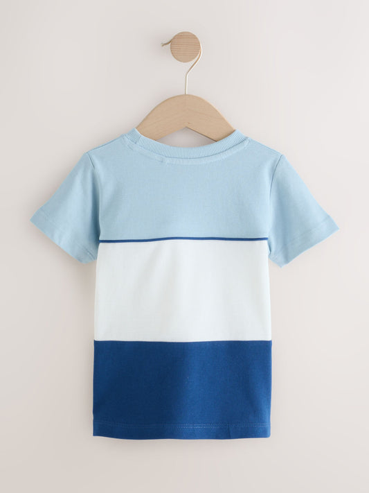 Blue/White/Navy Short Sleeve Colourblock T-Shirt (3mths-7yrs) (3mths-7yrs) image 2