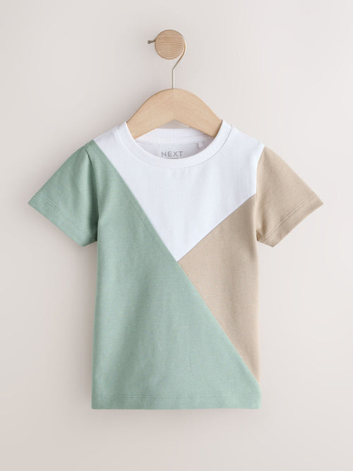 Sage Green/Neutral/White Short Sleeve Colourblock T-Shirt (3mths-7yrs) (3mths-7yrs) image 1