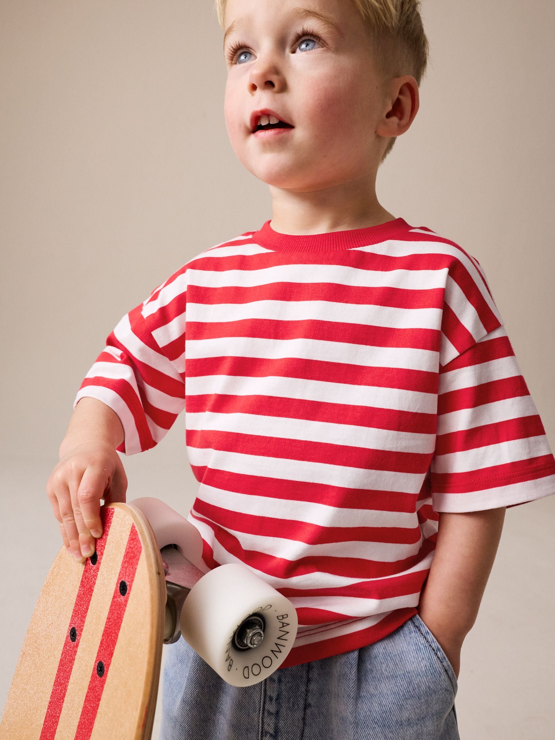 Red/White Short Sleeve Stripe T-Shirt (3mths-7yrs) (3mths-7yrs) image 1