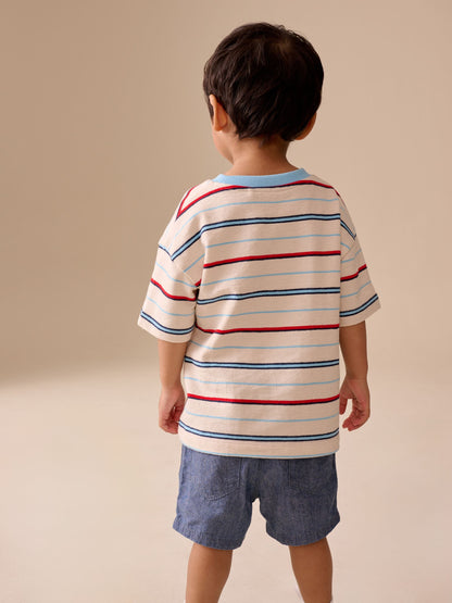 White/Red/Blue Short Sleeve Stripe T-Shirt (3mths-7yrs) (3mths-7yrs) image 3