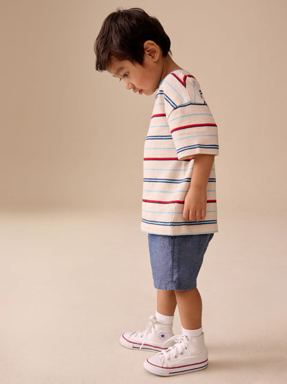 White/Red/Blue Short Sleeve Stripe T-Shirt (3mths-7yrs) (3mths-7yrs) image 4