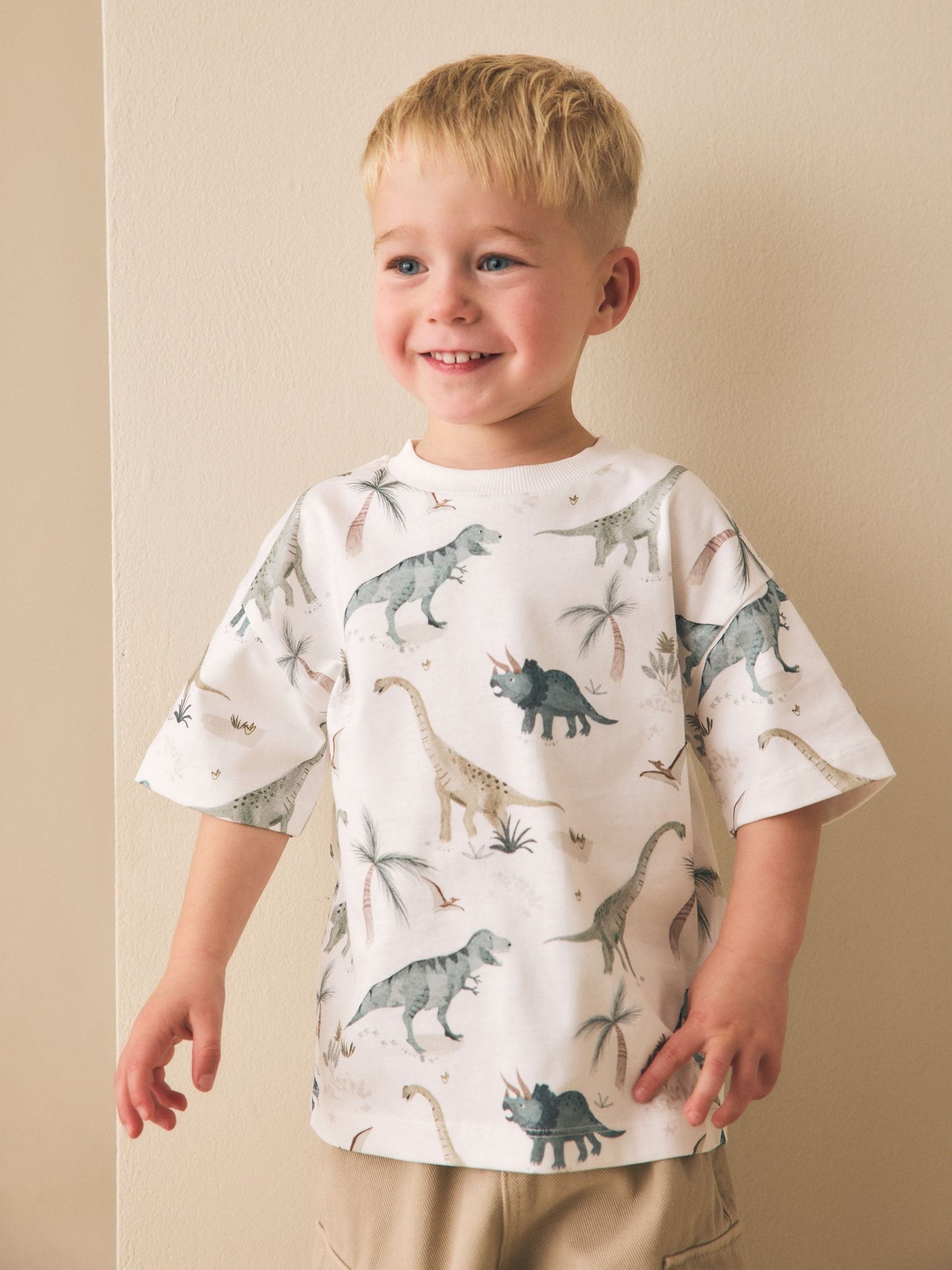 White Watercolour Dinosaurs Short Sleeve All-Over Print T-Shirt (3 Month-7 Years) (3mths-7yrs) image 2