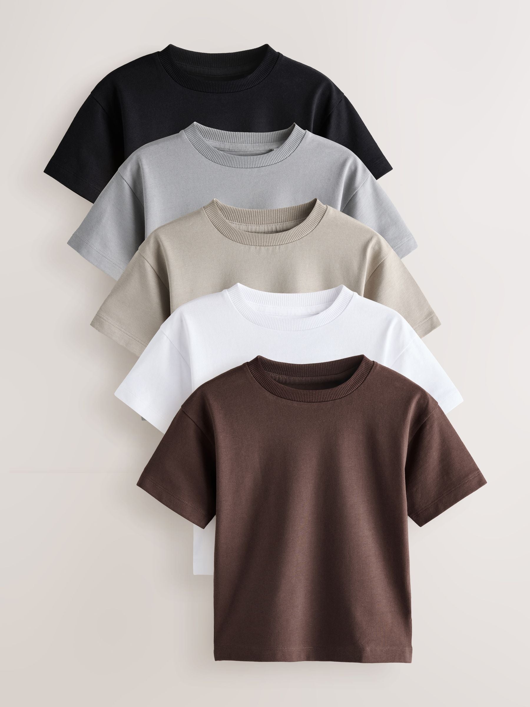 Black/Grey/Brown/Stone/White Relaxed Fit Short Sleeve T-Shirts 5 Pack (3mths-7yrs) image 1
