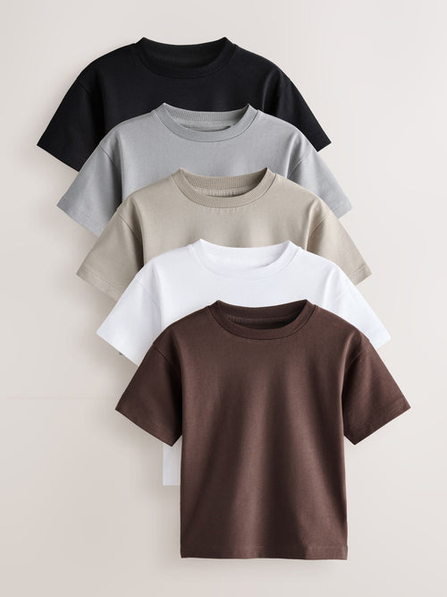 Black/Grey/Brown/Stone/White Relaxed Fit Short Sleeve T-Shirts 5 Pack (3mths-7yrs) image 1