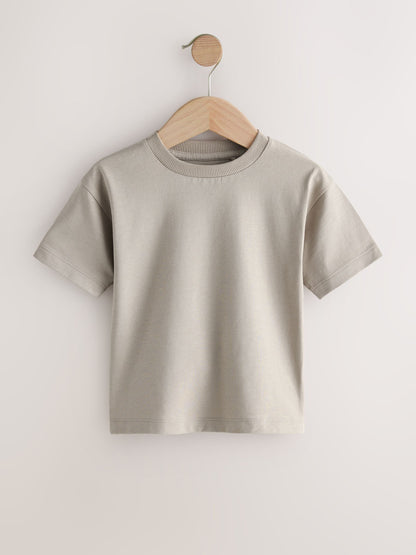Black/Grey/Brown/Stone/White Relaxed Fit Short Sleeve T-Shirts 5 Pack (3mths-7yrs) image 4