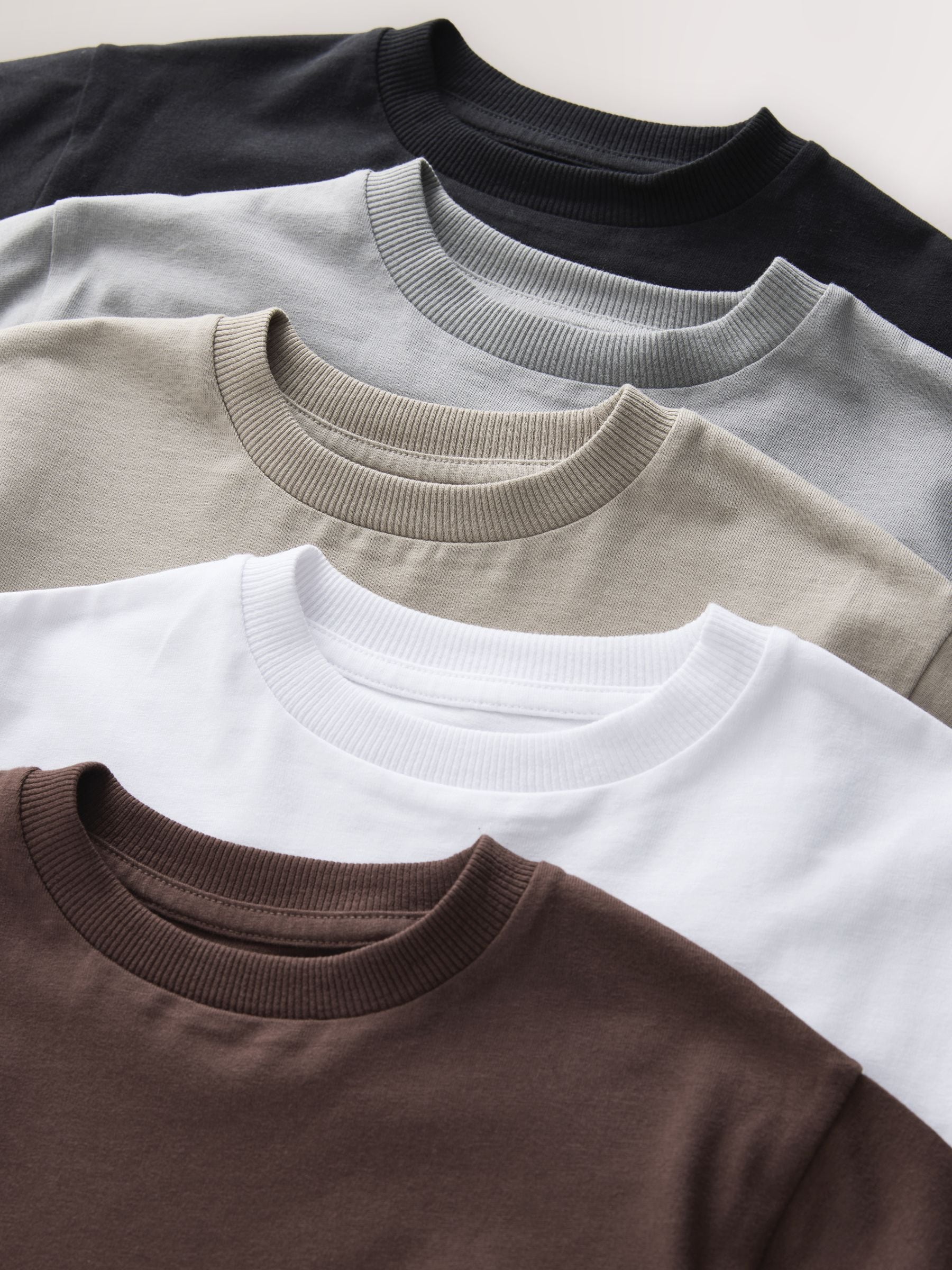 Black/Grey/Brown/Stone/White Relaxed Fit Short Sleeve T-Shirts 5 Pack (3mths-7yrs) image 8