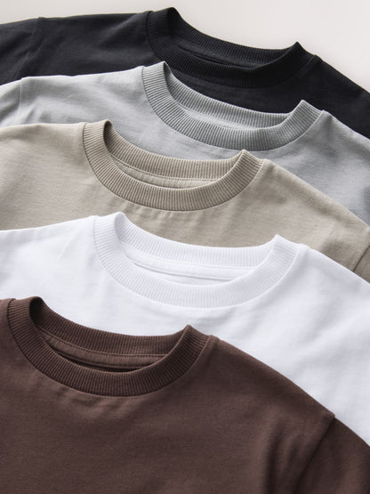 Black/Grey/Brown/Stone/White Relaxed Fit Short Sleeve T-Shirts 5 Pack (3mths-7yrs) image 8