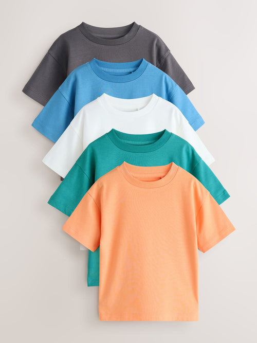Charcoal/White/Blue/Orange/Green Relaxed Fit Short Sleeve T-Shirts 5 Pack (3mths-7yrs) image 1
