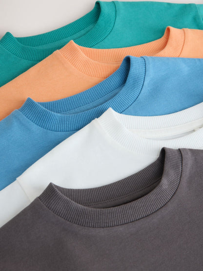 Charcoal/White/Blue/Orange/Green Relaxed Fit Short Sleeve T-Shirts 5 Pack (3mths-7yrs) image 8