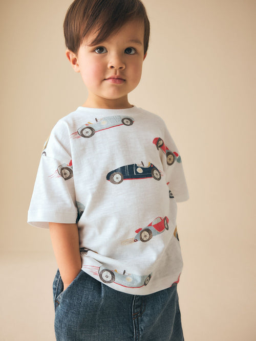 White Watercolour Car Short Sleeve All-Over Print T-Shirt (3 Month-7 Years) (3mths-7yrs) image 1