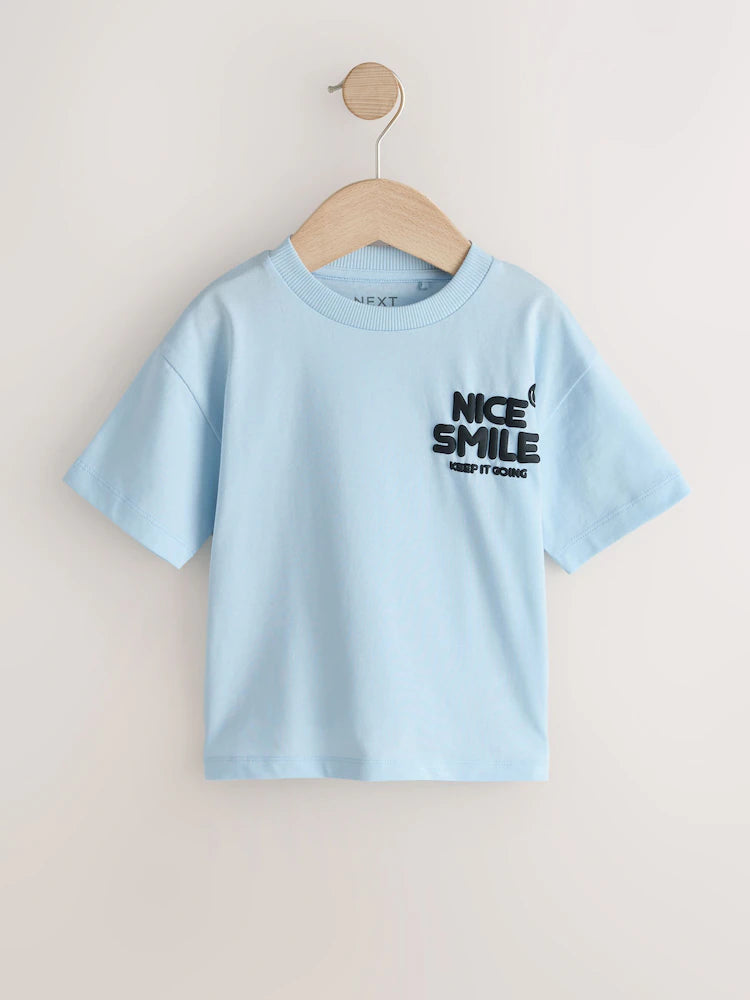 White/Blue/Green/Black/Purple Small Short Sleeve Graphic T-Shirts 5 Pack (3mths-7yrs)