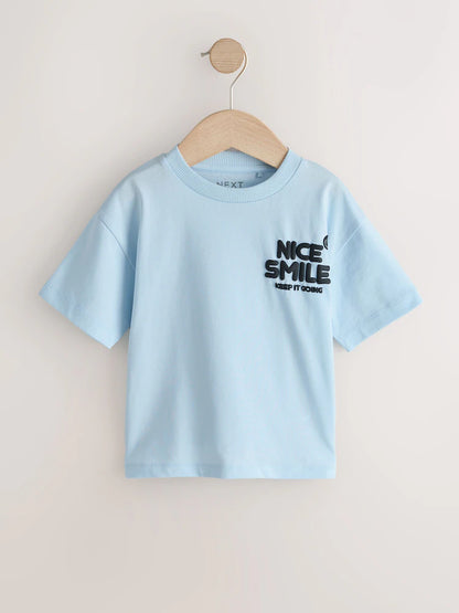 White/Blue/Green/Black/Purple Small Short Sleeve Graphic T-Shirts 5 Pack (3mths-7yrs)