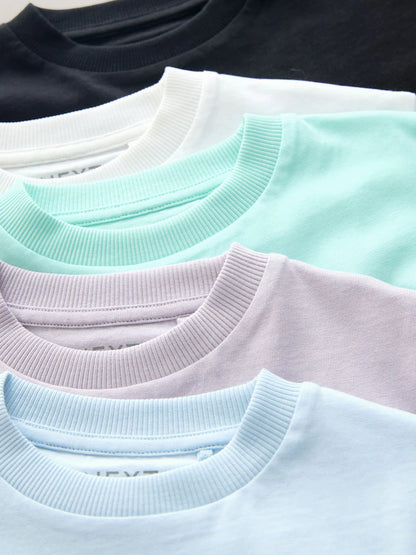 White/Blue/Green/Black/Purple Small Short Sleeve Graphic T-Shirts 5 Pack (3mths-7yrs)