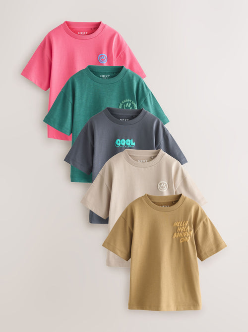 Green/Charcoal/Stone/Pink/Brown Small Short Sleeve Graphic T-Shirts 5 Pack (3mths-7yrs) image 1