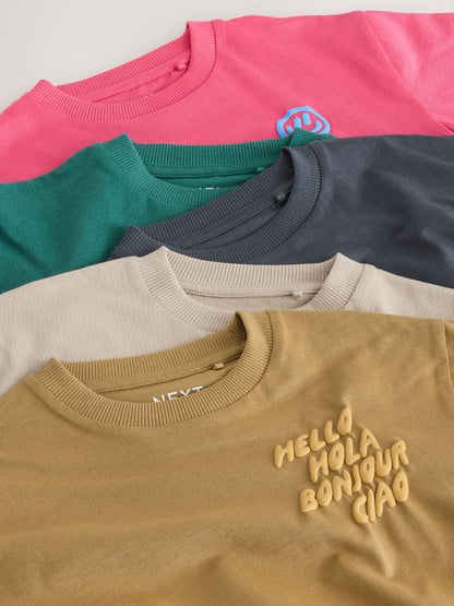 Green/Charcoal/Stone/Pink/Brown Small Short Sleeve Graphic T-Shirts 5 Pack (3mths-7yrs) image 9