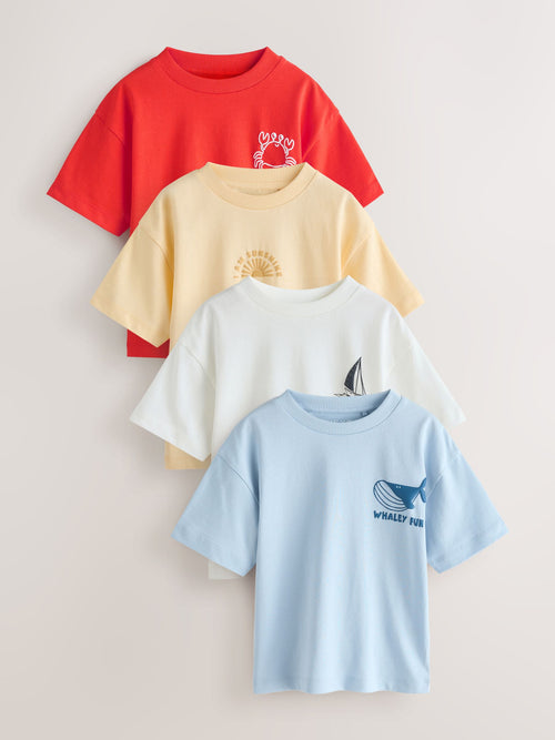 White/Blue/Red/Yellow Slogan Short Sleeve Graphic T-Shirts 4 Pack (3mths-7yrs) image 1