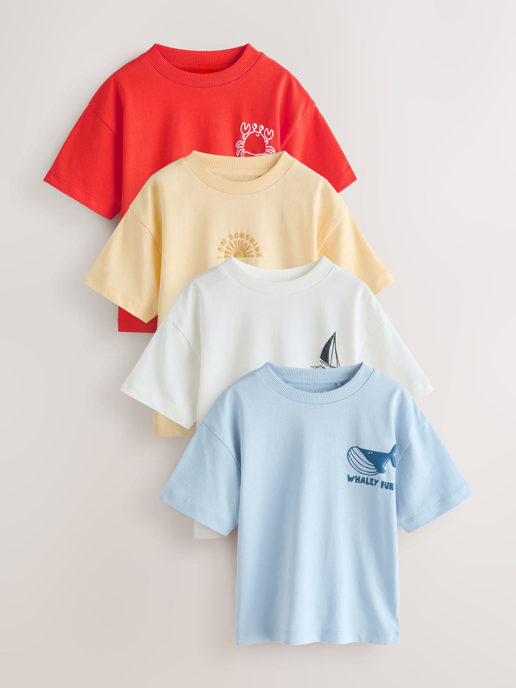 White/Blue/Red/Yellow Slogan Short Sleeve Graphic T-Shirts 4 Pack (3mths-7yrs) image 1