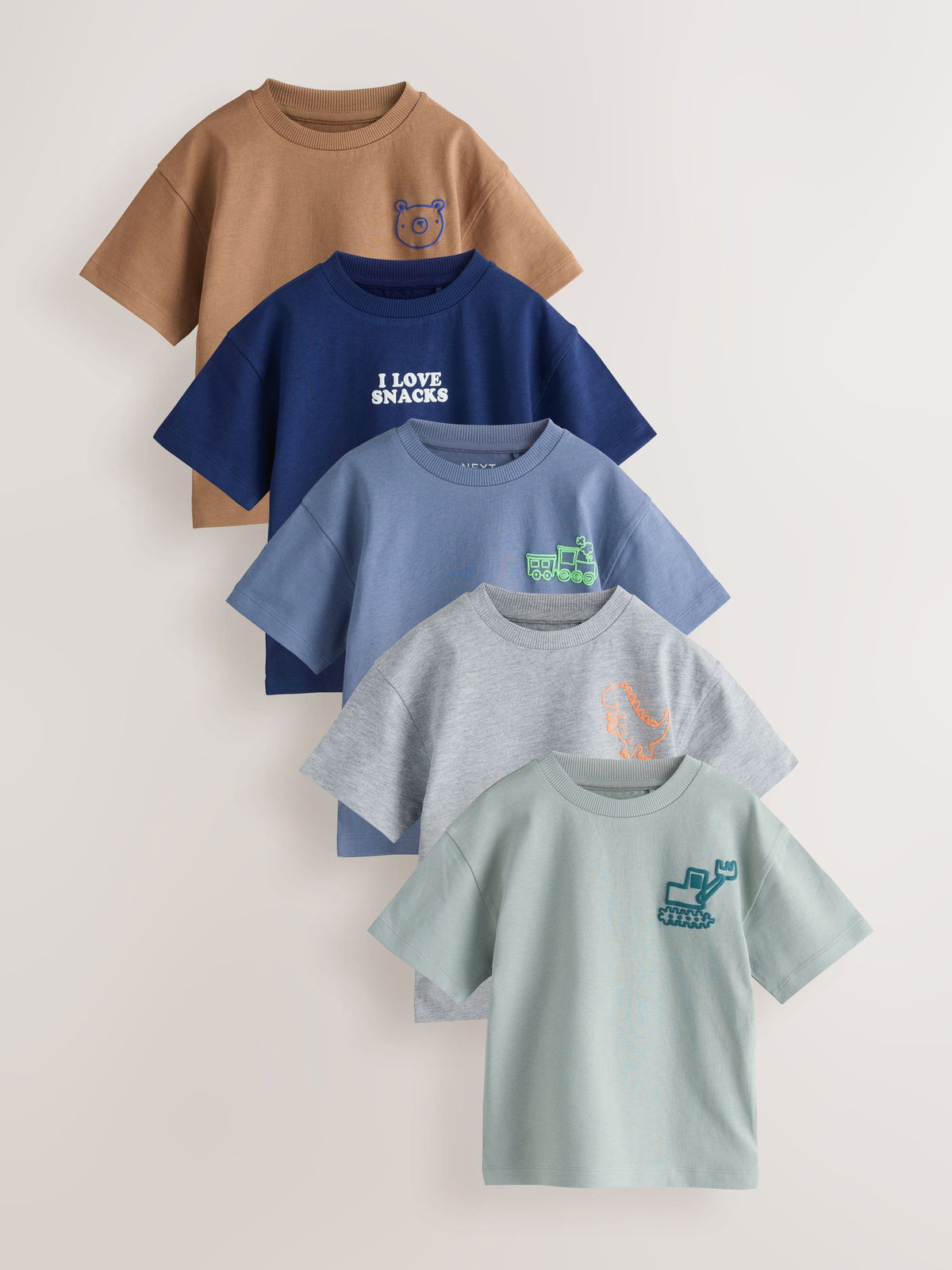 Dsiney Kidz - Blue/Charcoal/Green/Brown/Grey Small Short Sleeve Graphic T-Shirts 5 Pack (3mths-7yrs) image 1