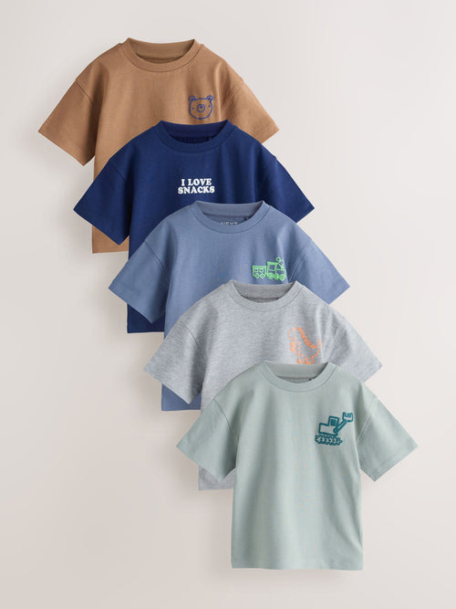 Blue/Charcoal/Green/Brown/Grey Small Short Sleeve Graphic T-Shirts 5 Pack (3mths-7yrs) image 1