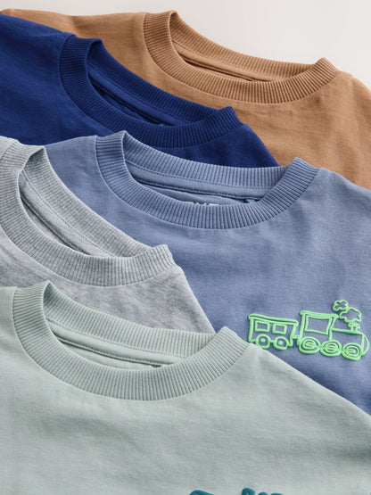 Blue/Charcoal/Green/Brown/Grey Small Short Sleeve Graphic T-Shirts 5 Pack (3mths-7yrs) image 9