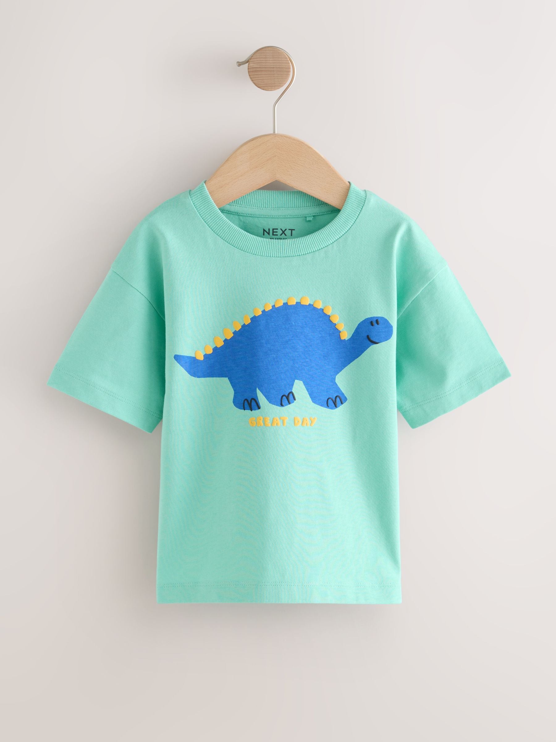 Yellow Dinosaur Short Sleeve All Over Graphic Print T-Shirts 3 Pack (3mths-7yrs) image 3