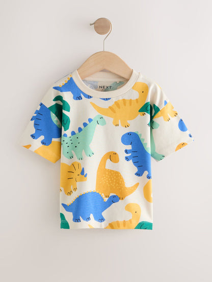 Yellow Dinosaur Short Sleeve All Over Graphic Print T-Shirts 3 Pack (3mths-7yrs) image 4