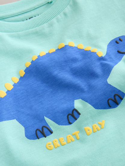 Yellow Dinosaur Short Sleeve All Over Graphic Print T-Shirts 3 Pack (3mths-7yrs) image 8