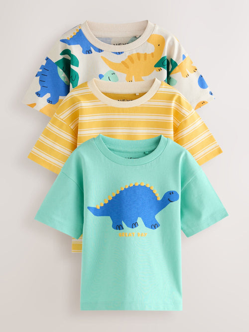 Yellow Dinosaur Short Sleeve Graphic T-Shirts 3 Pack (3mths-7yrs) image 1