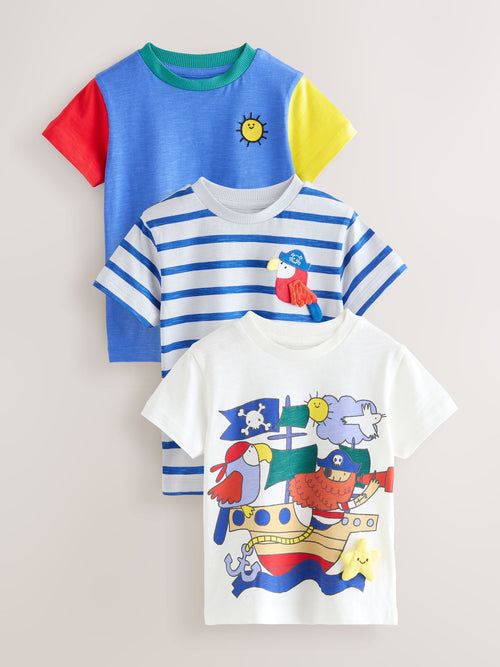 Blue Pirates Short Sleeve Appliqué T-Shirts 3 Pack (3mths-7yrs) image 1