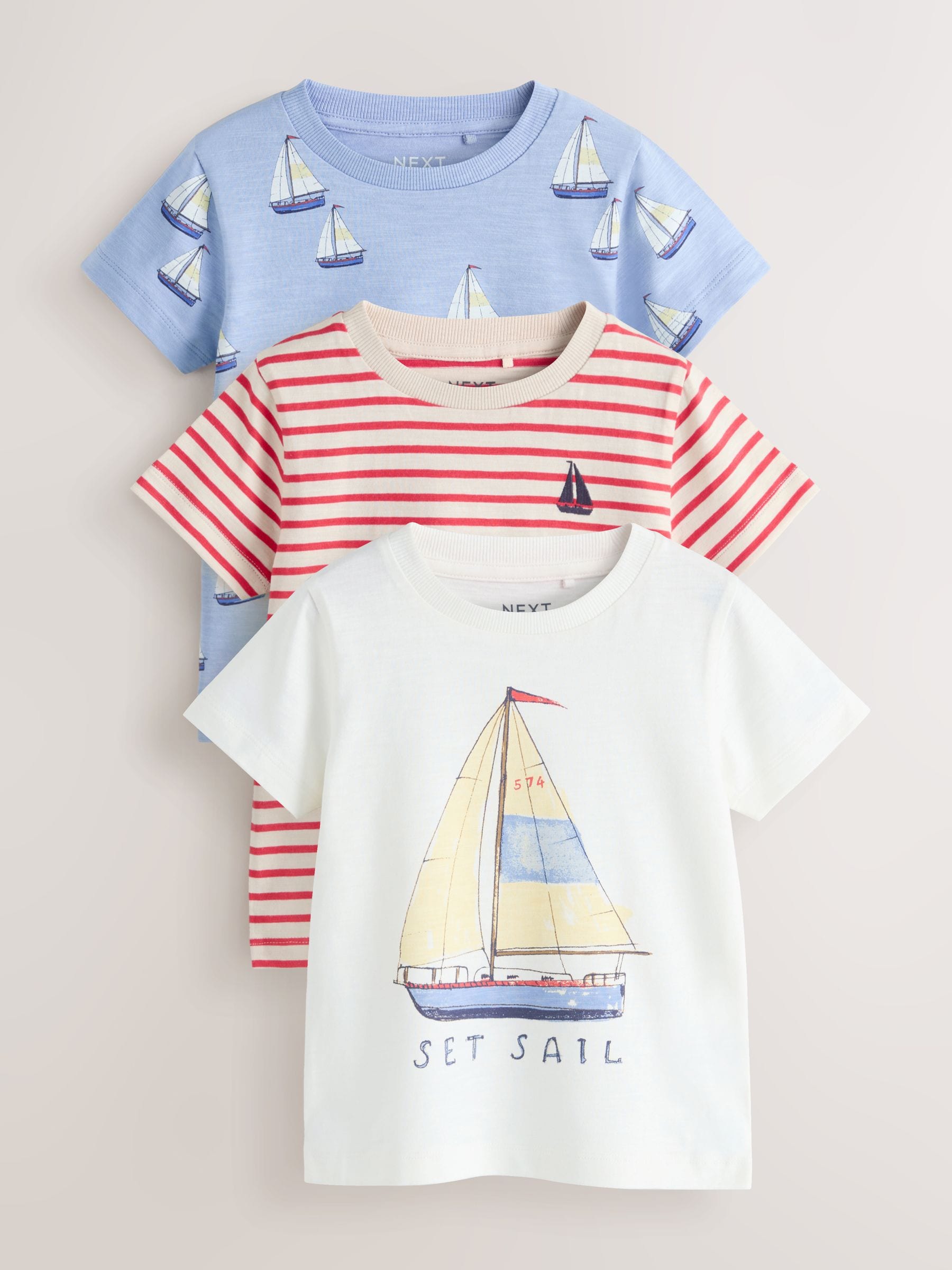 Blue Boat Short Sleeve Graphic T-Shirts 3 Pack (3mths-7yrs) image 1
