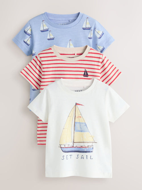 Blue Boat Short Sleeve Graphic T-Shirts 3 Pack (3mths-7yrs) image 1