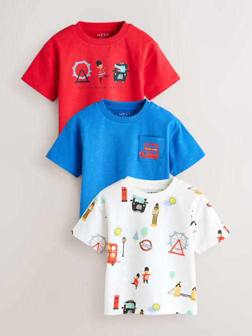 Red/Blue London Short Sleeve Graphic T-Shirts 3 Pack (3mths-7yrs) image 1