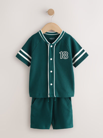 Teal Blue Short Sleeve Varsity Shorts Set (3mths-7yrs) image 1